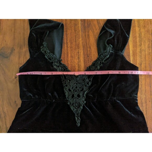 Vintage Rave 90s Black Velvet Lace Going Out Top Sz S Y2K Whimsigoth Witchy - Picture 7 of 8